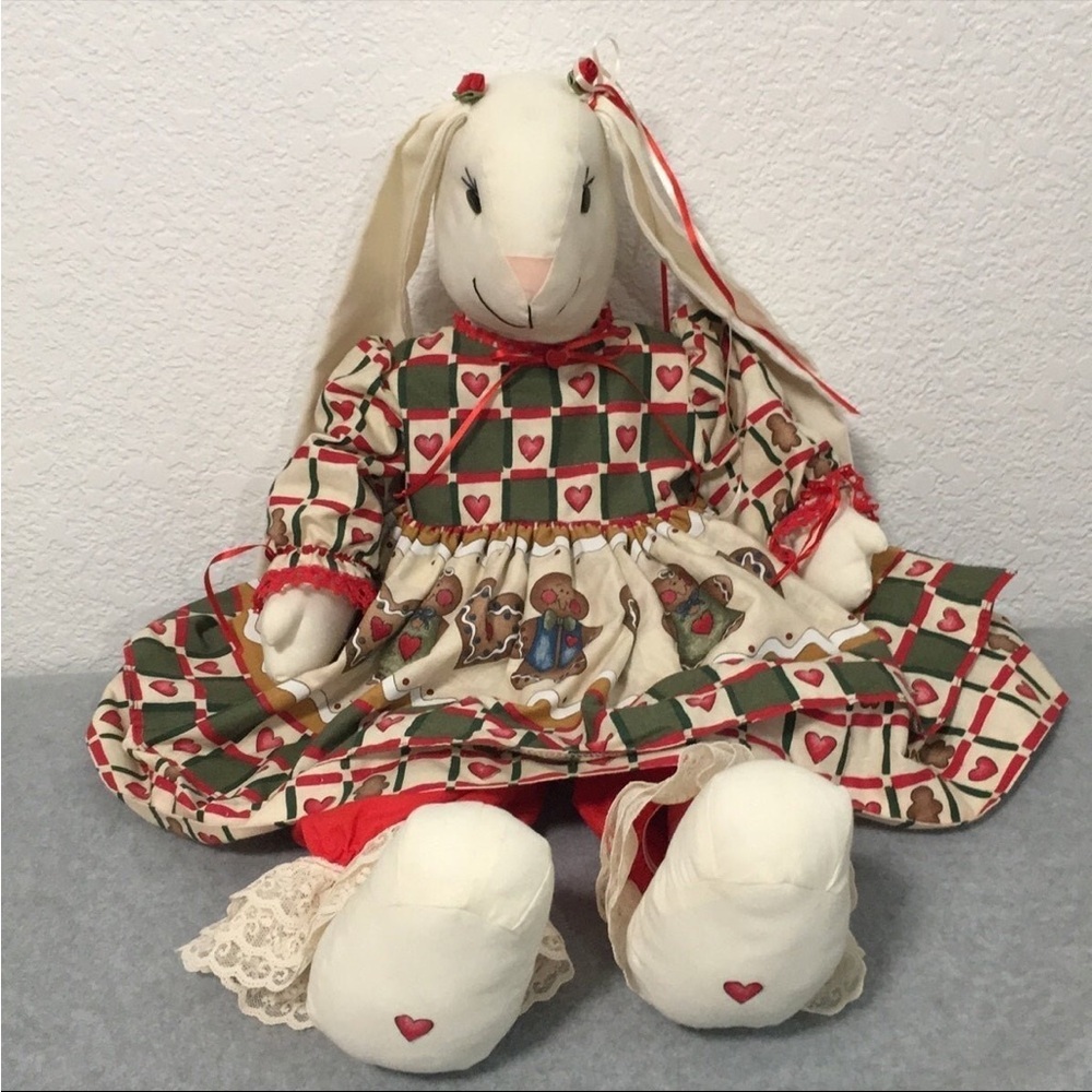 Easter Bunny Rabbit Plush Large Handmade Floppy Dress Cottage Fabric Country